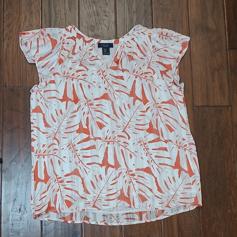 RACHEL Rachel Roy Rust/Terracotta & Cream Tropical Leaf Print Blouse size Medium